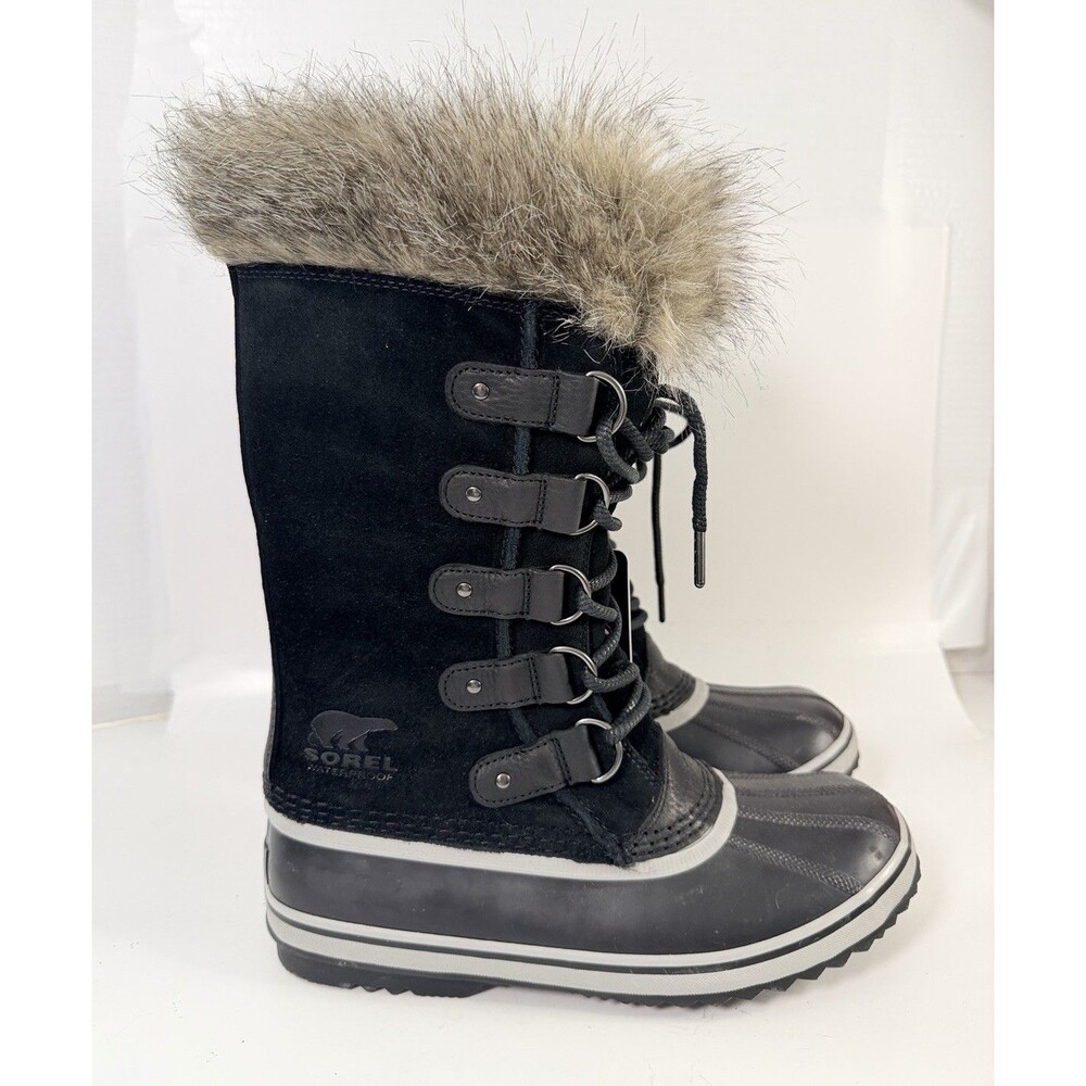 New SOREL Women's Joan of Arctic Snow Boot Waterproof Suede Black Shoe Size 9.5